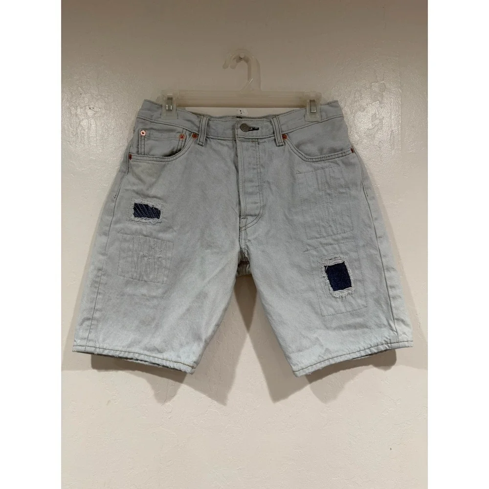 Levis Premium 501 Mens Light Wash Sashiko Patchwork Denim Shorts Waist 31